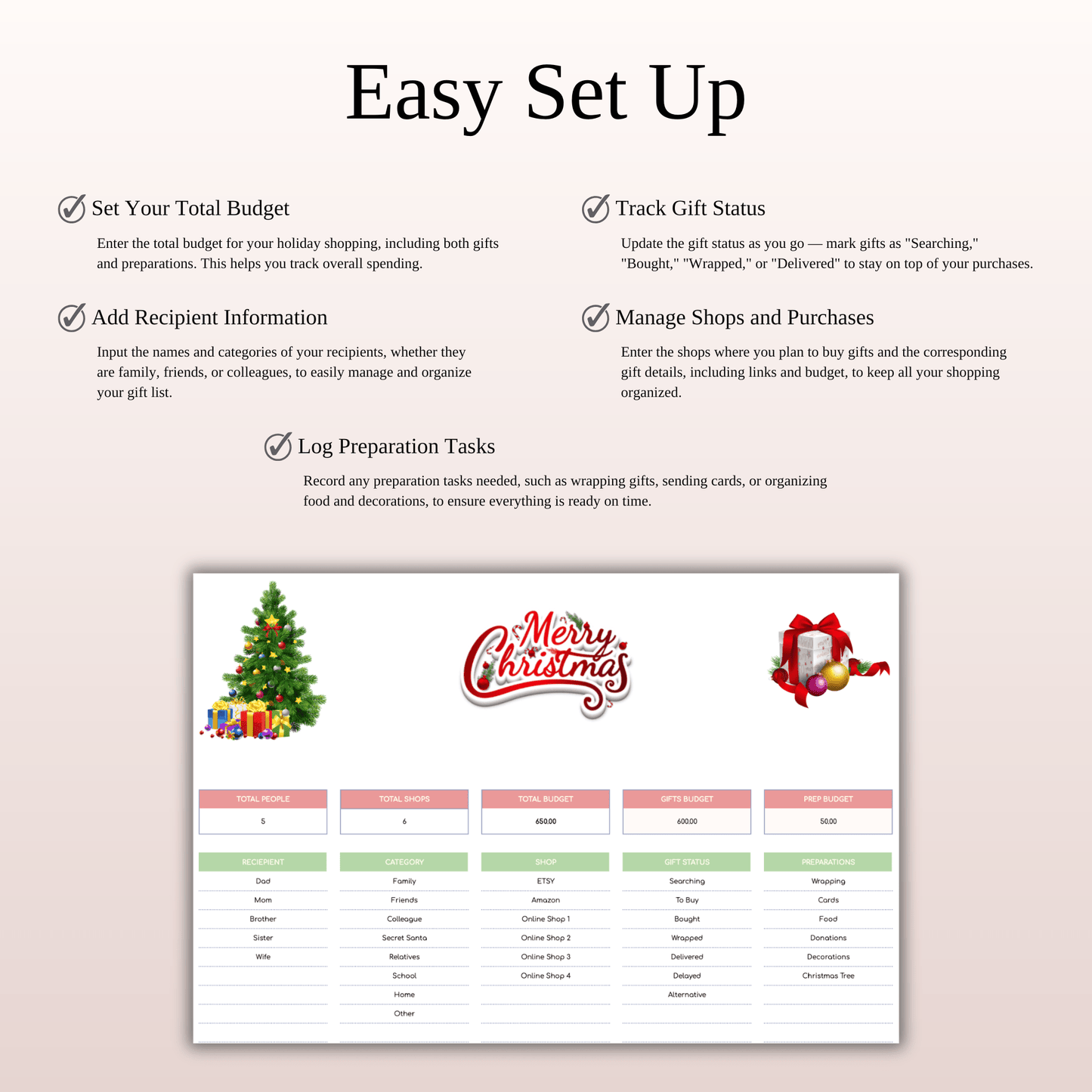 Christmas Planner Spreadsheet for Google Sheets & Excel Keyzai