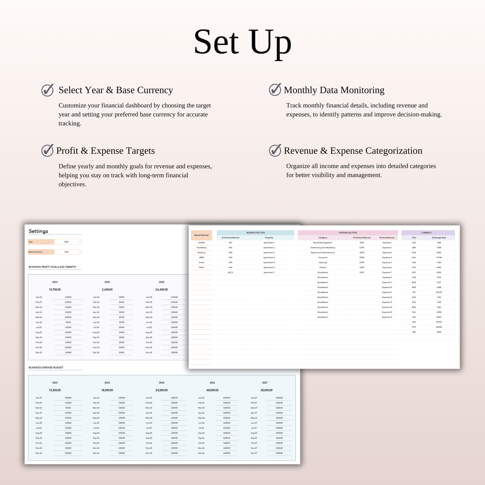 Airbnb Property Management Tracker (Rainbow Theme) Keyzai