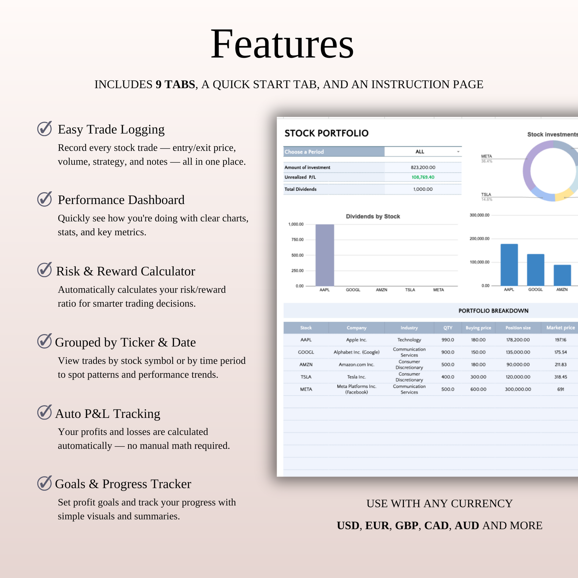 Forex & Stocks Trading Bundle – Google Sheets & Excel Keyzai