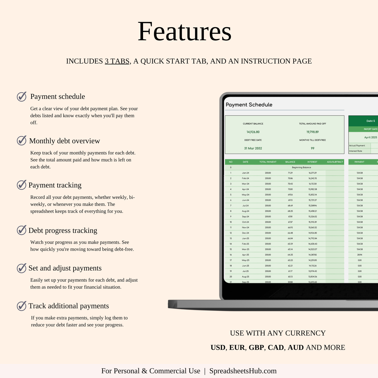 PLR - Debt Snowball Calculator Template (Green Theme) Keyzai