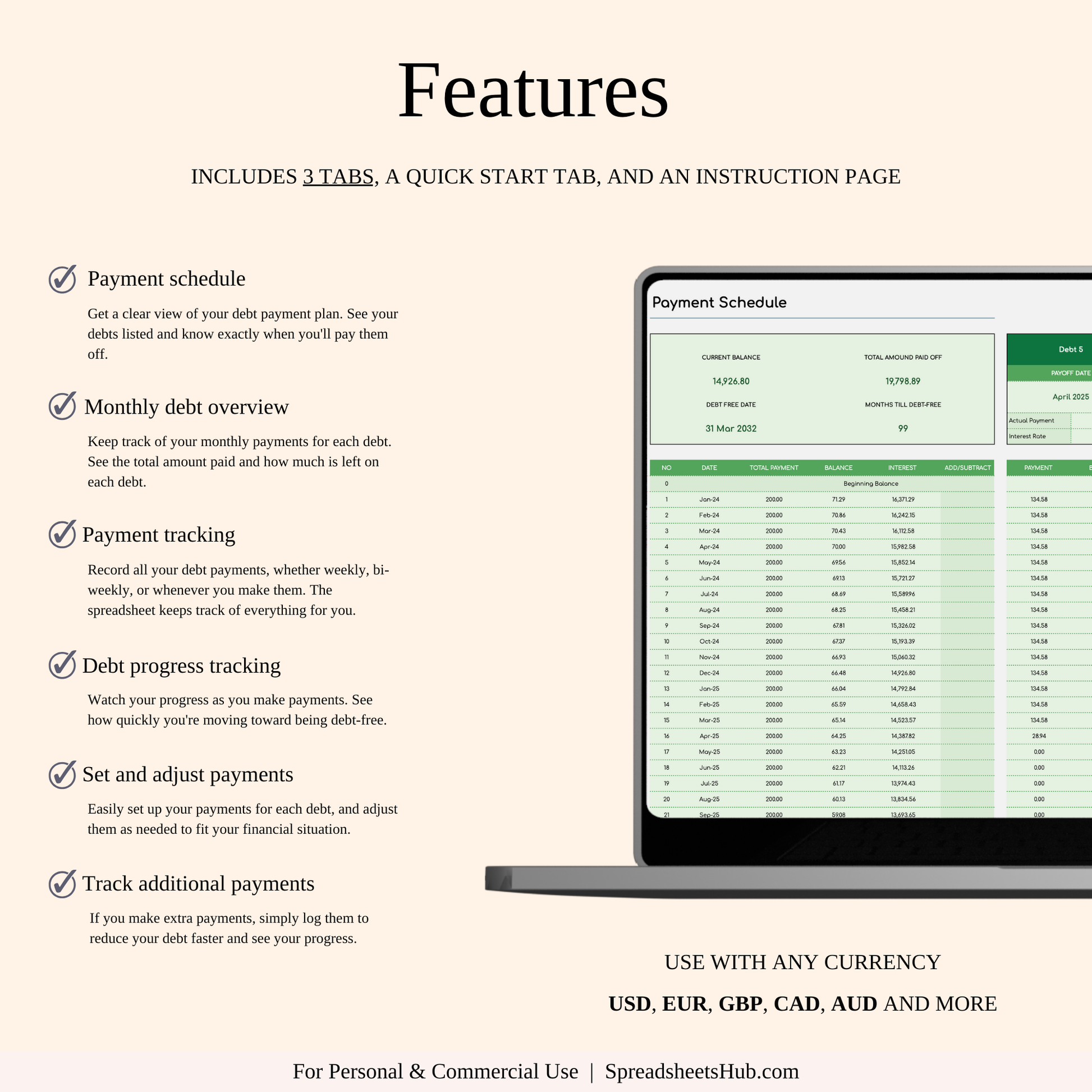 PLR - Debt Snowball Calculator Template (Green Theme) Keyzai