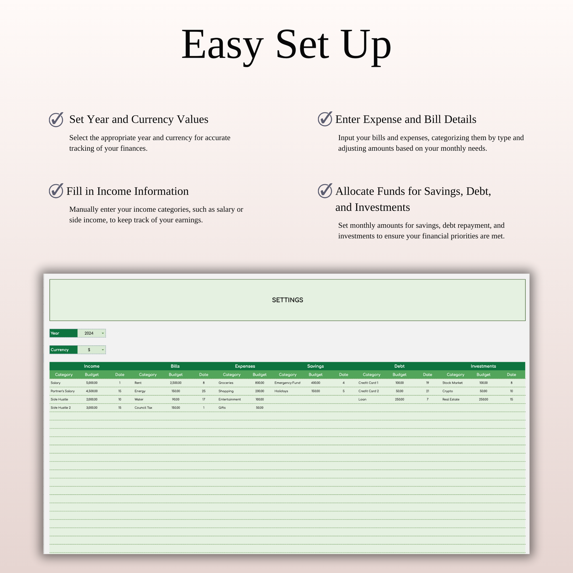 Monthly Bill Calendar Spreadsheet Template (Green Theme) Keyzai