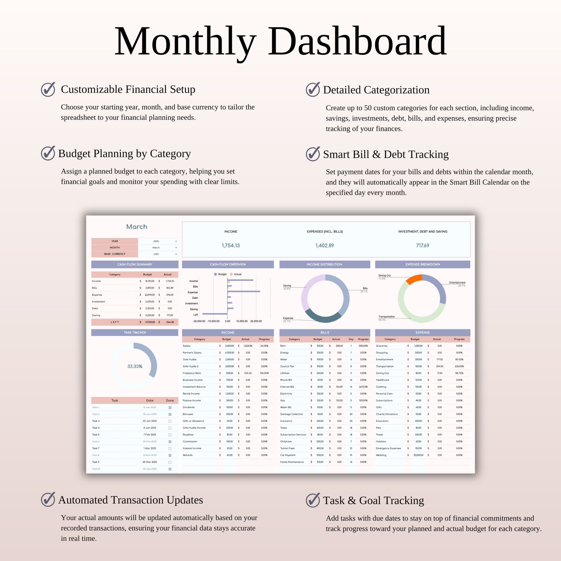 Monthly Budget Spreadsheet Template Excel & Google Sheets Keyzai