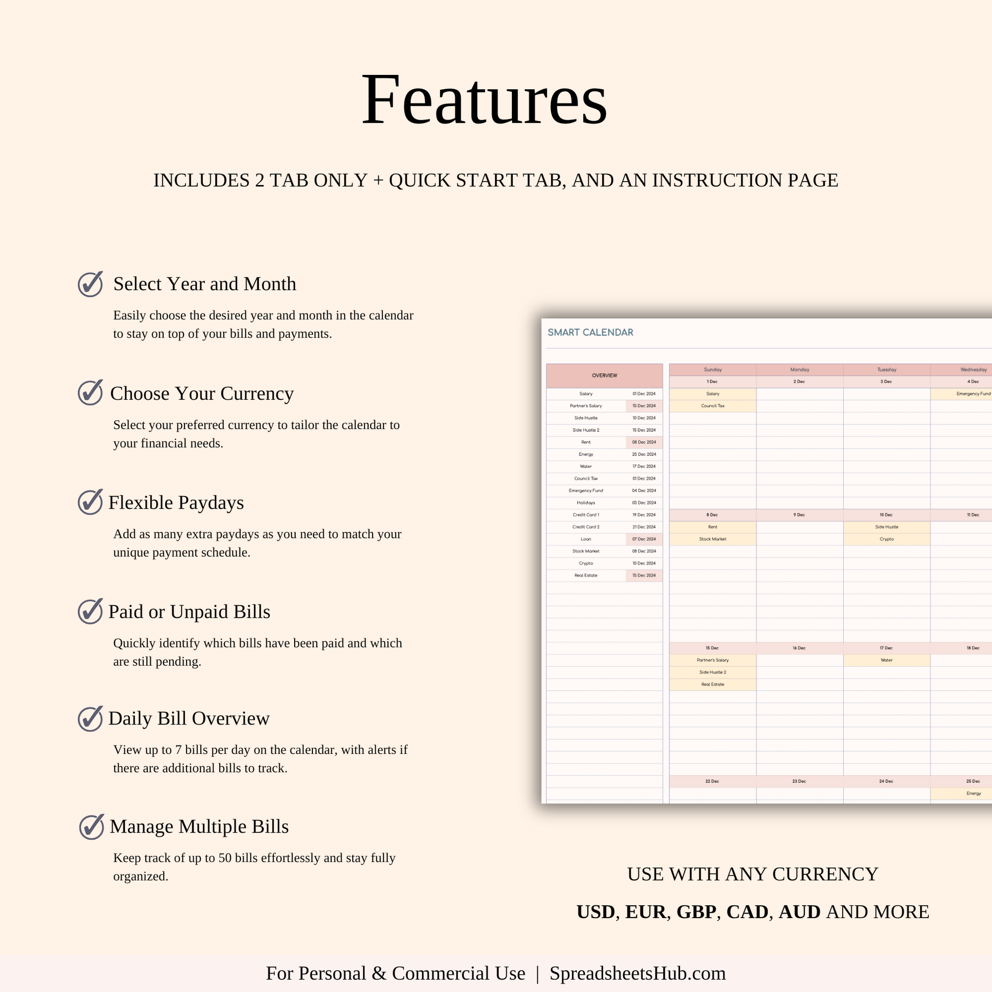 PLR - Bill Calendar Tracker Template Keyzai