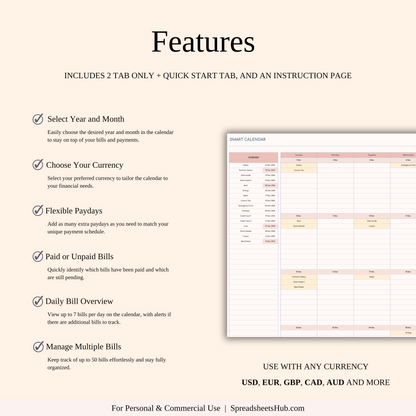 PLR - Bill Calendar Tracker Template Keyzai