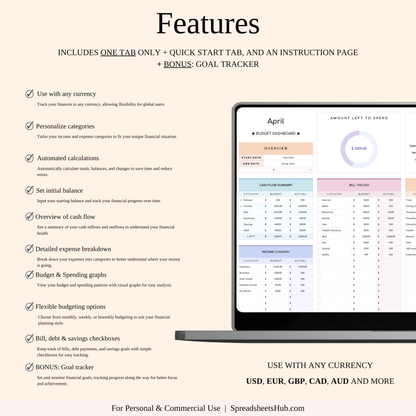 PLR - Ultimate Personal Finance Tracker Template (Rainbow Theme) Keyzai