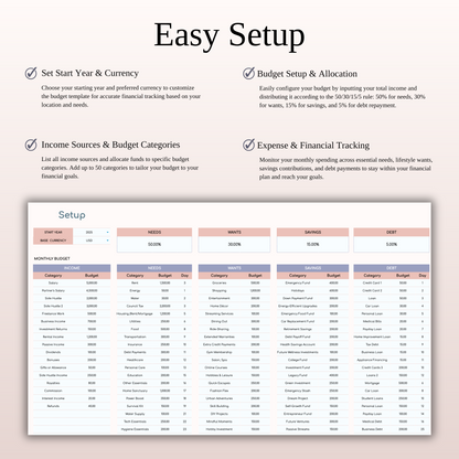 Annual 50/30/15/5 Budget Spreadsheet Template in Excel & Google Sheets Keyzai