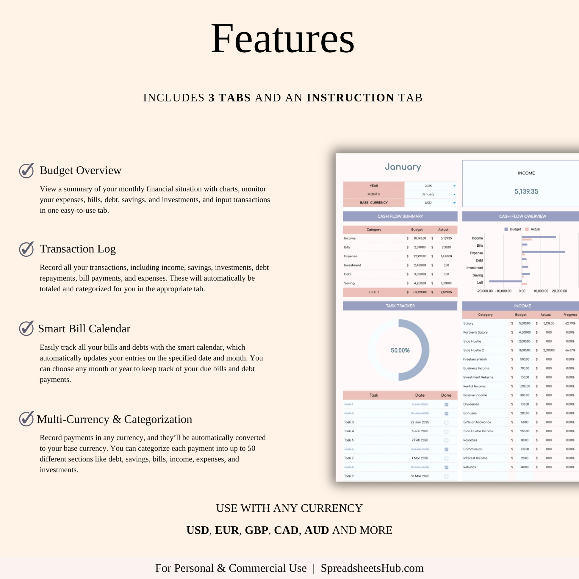 PLR - Monthly Budget Spreadsheet Template Keyzai