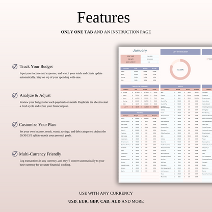 50/30/15/5 Budget Spreadsheet Template | Excel & Google Sheets Keyzai