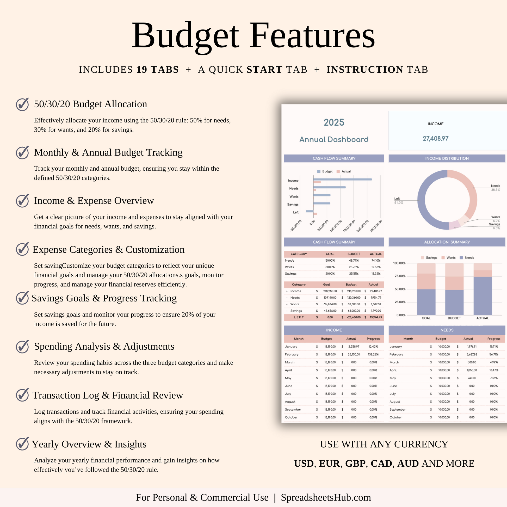PLR - Annual 50/30/20 Budget Spreadsheet Template Keyzai