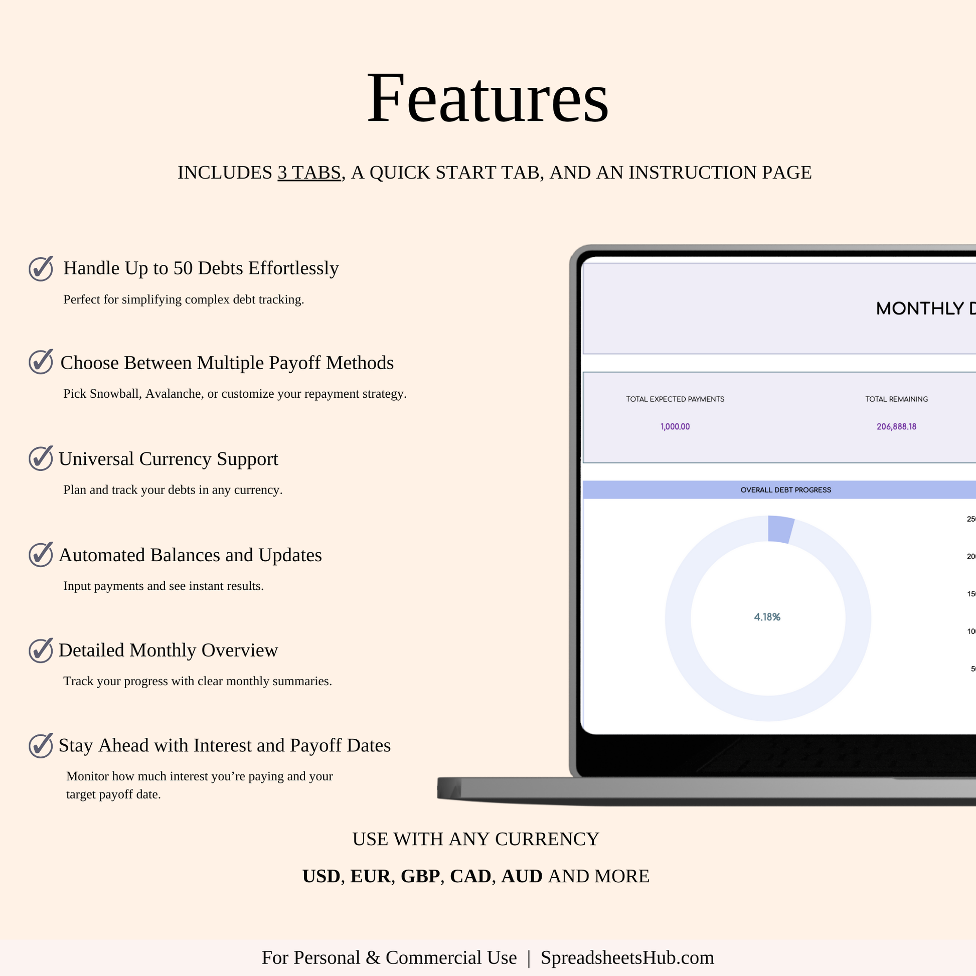 PLR - Debt Tracker Spreadsheet Template (Rainbow Theme) Keyzai