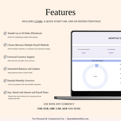PLR - Debt Tracker Spreadsheet Template (Rainbow Theme) Keyzai