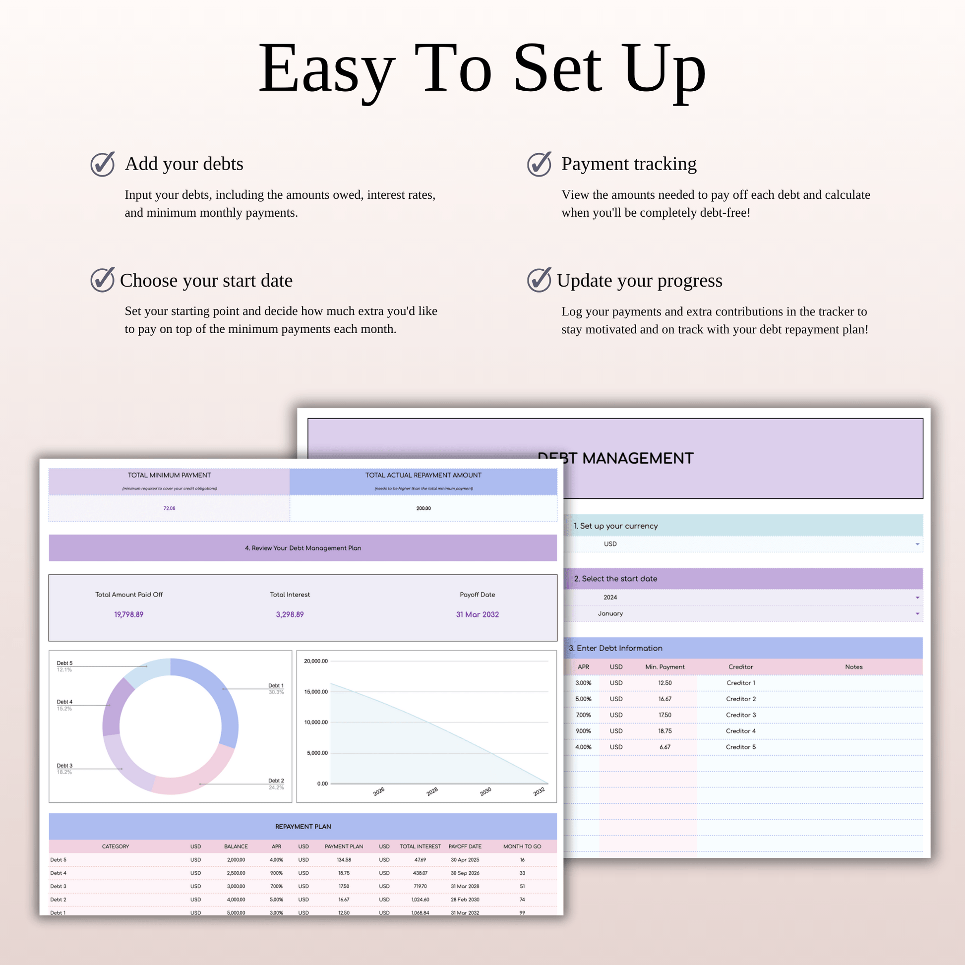 Debt Snowball Tracker Template Excel & Google Sheets (Rainbow Theme) Keyzai