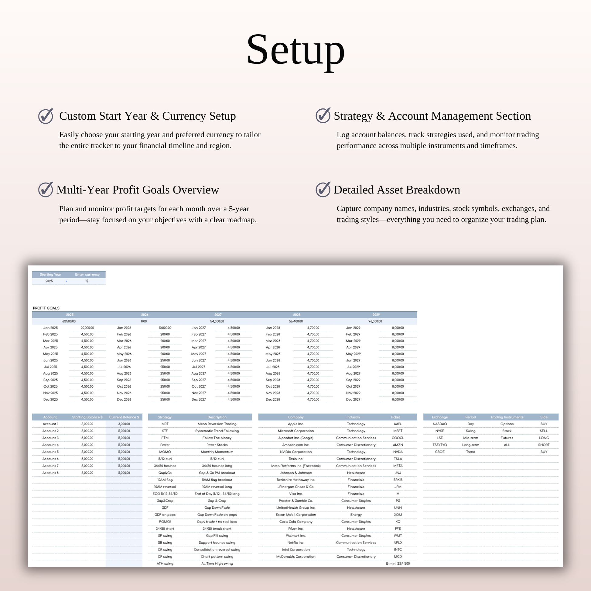 Options, Stock & Futures Trading Journal Template for Google Sheets & Excel Keyzai