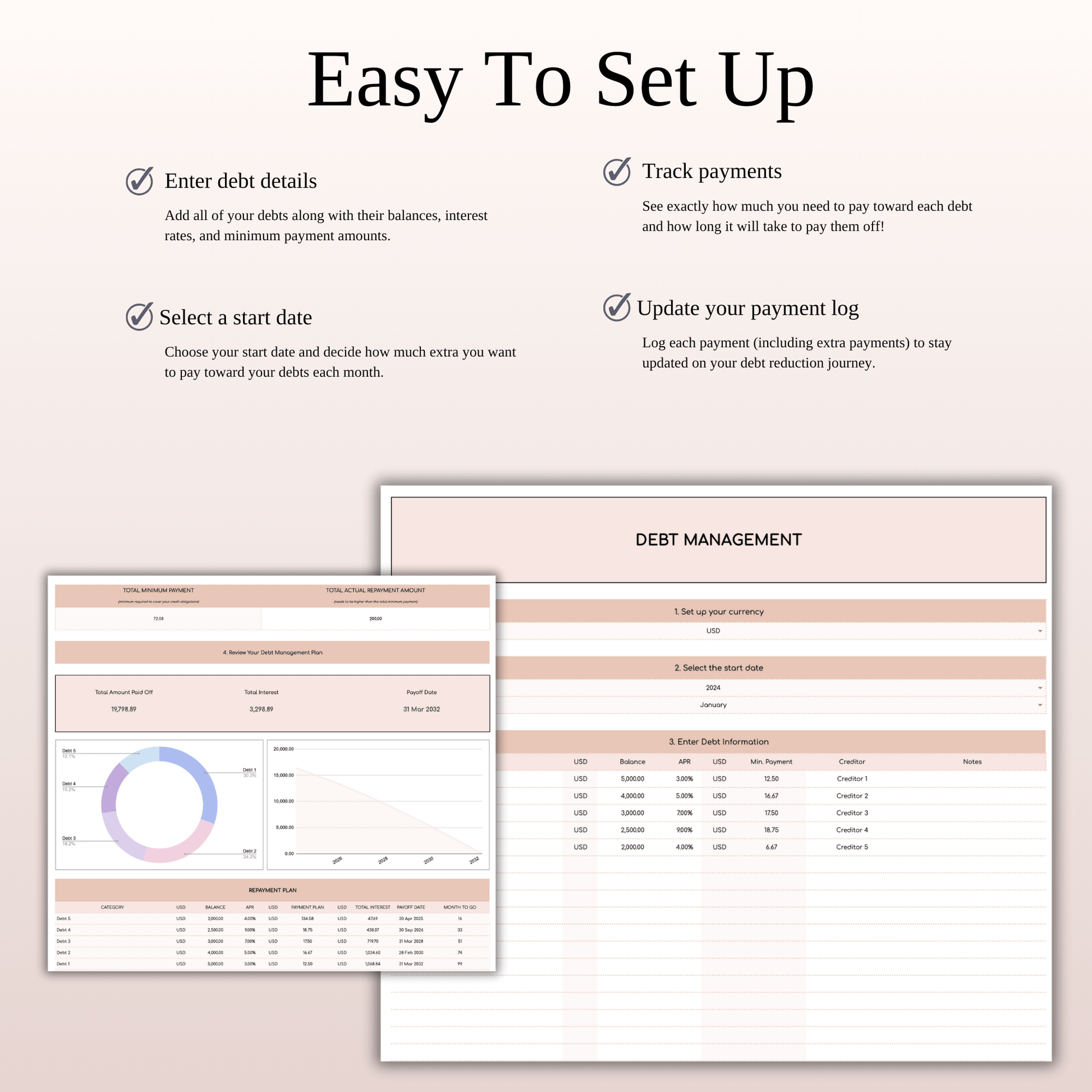 Debt Snowball Method Payoff Template for Excel & Google Sheets (Elegant Mode) Keyzai