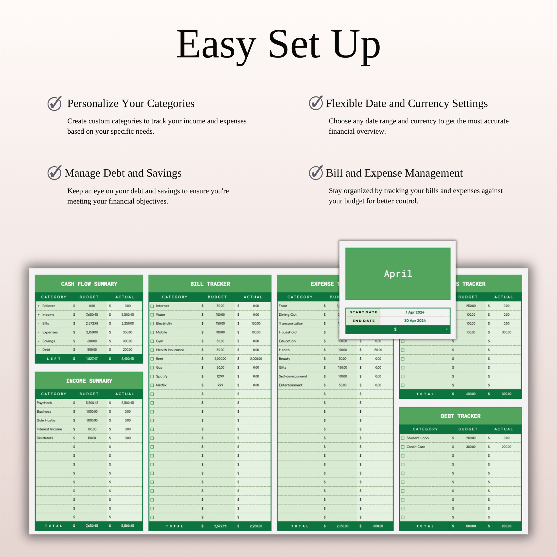 Simple Budget Planner, Personal Finance Tracker (Green Theme) Keyzai