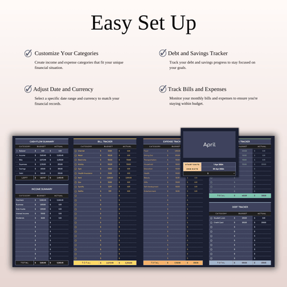 Budget Planner | Monthly Finance Tracker, Excel & Google Sheets (Dark Theme) Keyzai