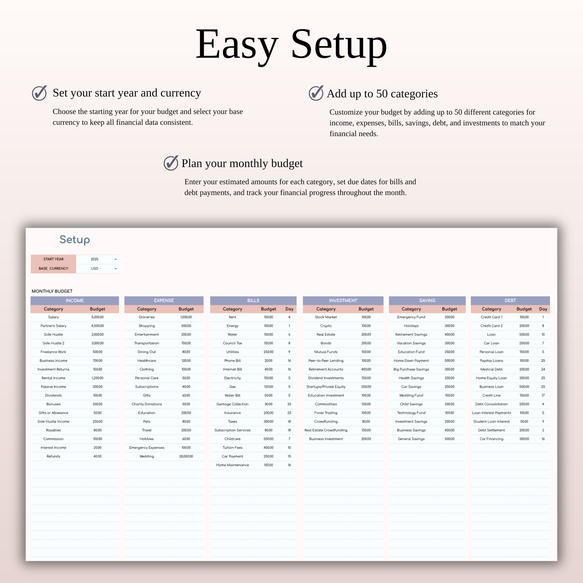 Annual Budget Spreadsheet Template in Excel & Google Sheets Keyzai