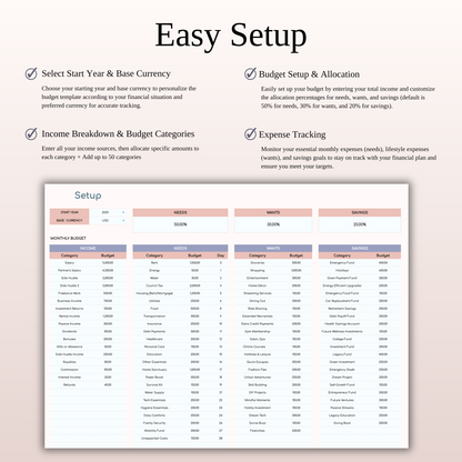Annual 50/30/20 Budget Spreadsheet Template for Excel & Google Sheets Keyzai