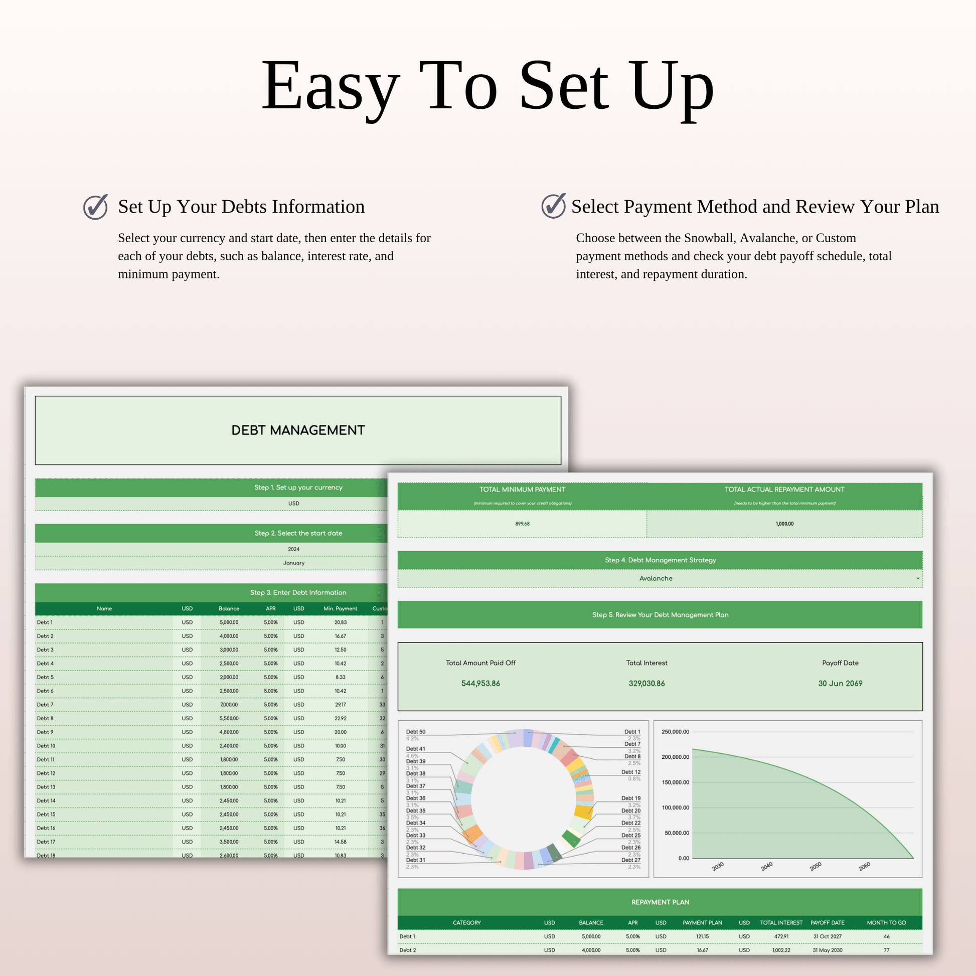 Debt Repayment Tracker | Snowball, Avalanche, Custom Order (Green Theme) Keyzai