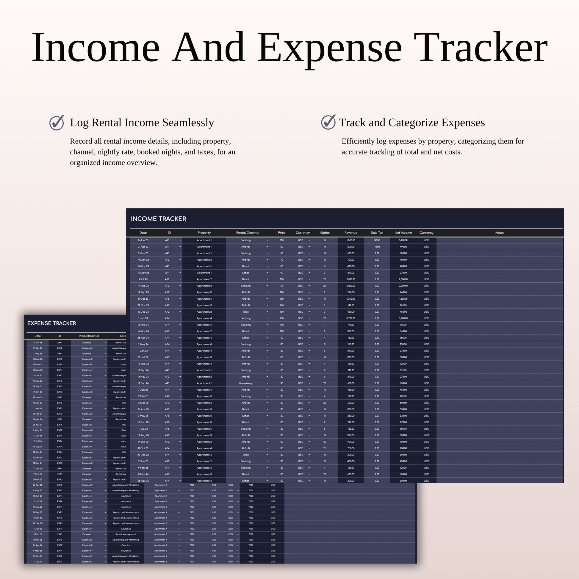 Zillow Bookkeeping Tracker | Excel & Google Sheets Template (Dark Theme) Keyzai