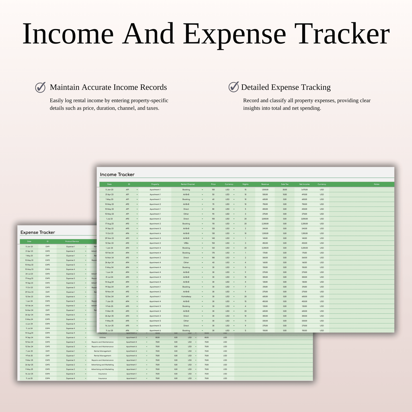 Rental Property Bookkeeping Tracker | Excel & Google Sheets Template (Green Theme) Keyzai