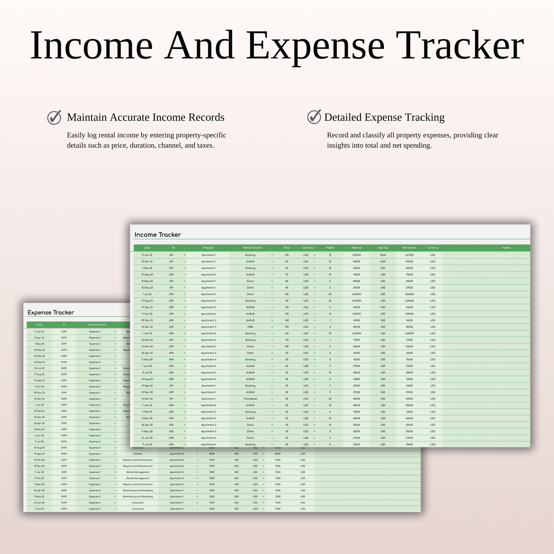 Rental Property Bookkeeping Tracker | Excel & Google Sheets Template (Green Theme) Keyzai