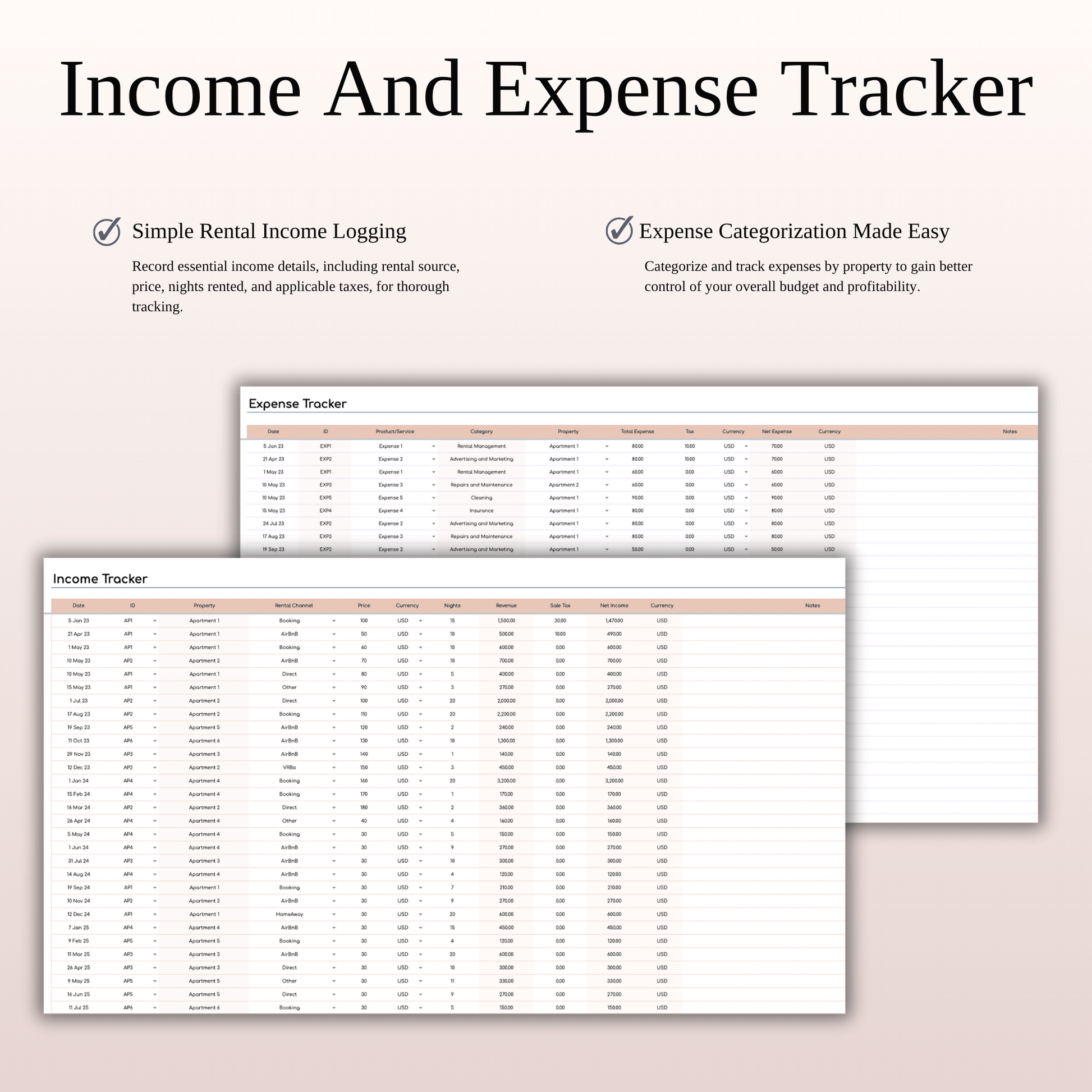 Rental Property Management Spreadsheet Template (Elegant Theme) Keyzai