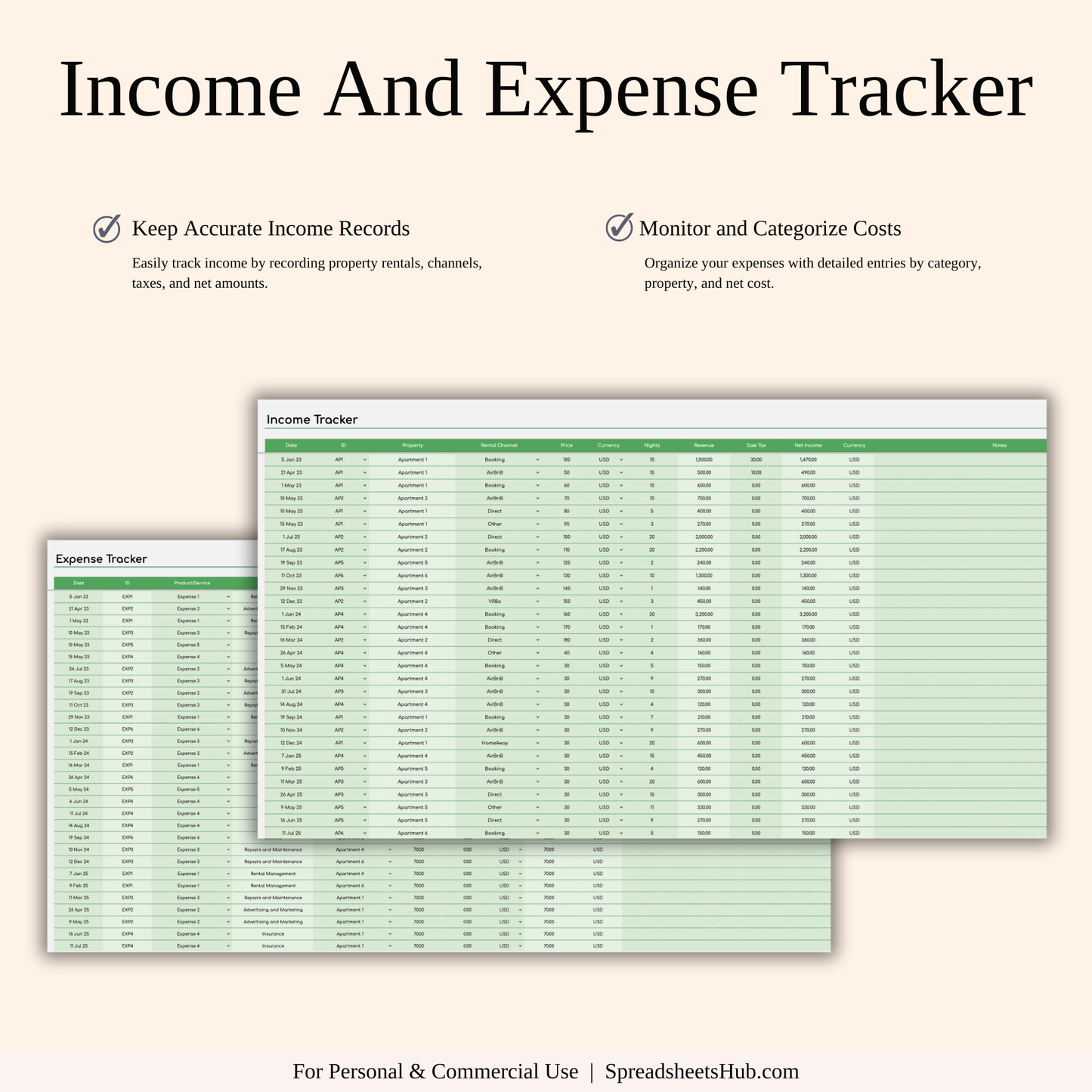 PLR - Airbnb Bookkeeping Spreadsheet Template (Green Theme) Keyzai