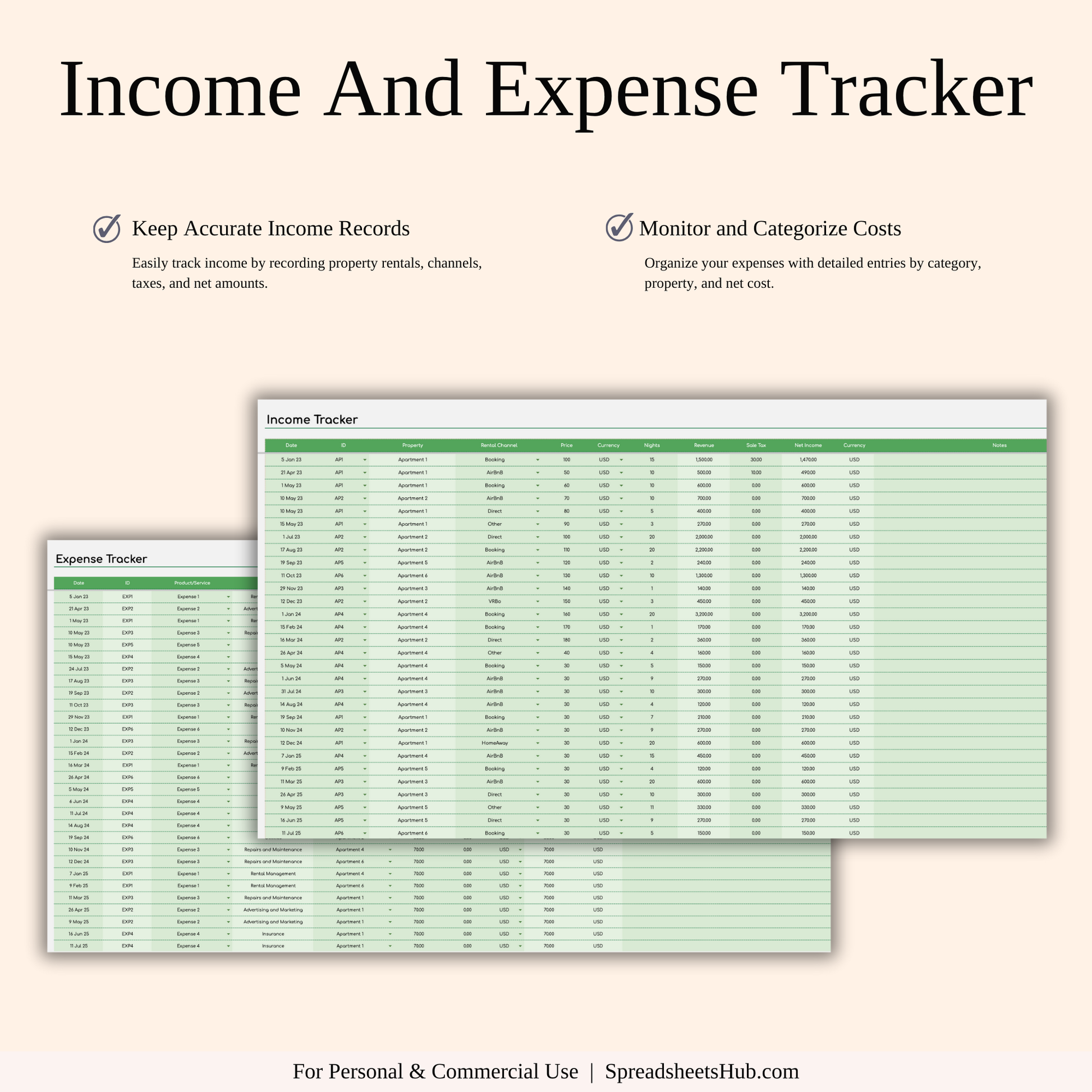 PLR - Airbnb Bookkeeping Spreadsheet Template (Green Theme) Keyzai
