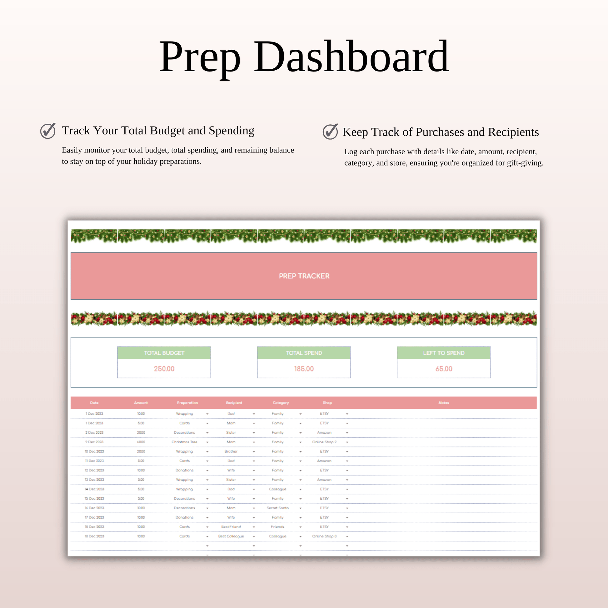 Christmas Planner Spreadsheet for Google Sheets & Excel Keyzai