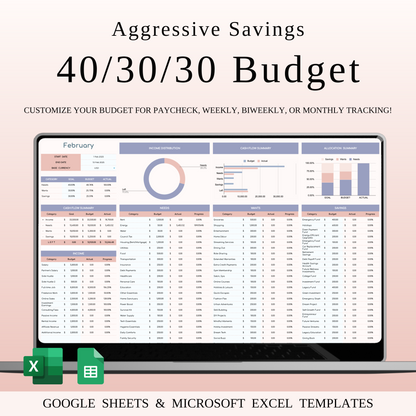40/30/30 Budget Spreadsheet Template | Excel & Google Sheets Keyzai