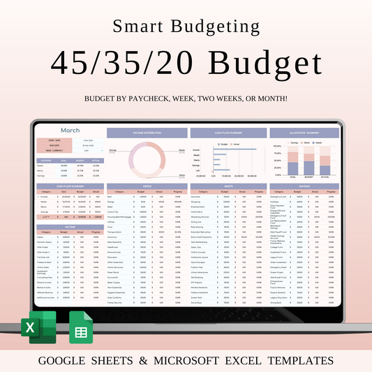 45/35/20 Budget Spreadsheet Template | Excel & Google Sheets Keyzai