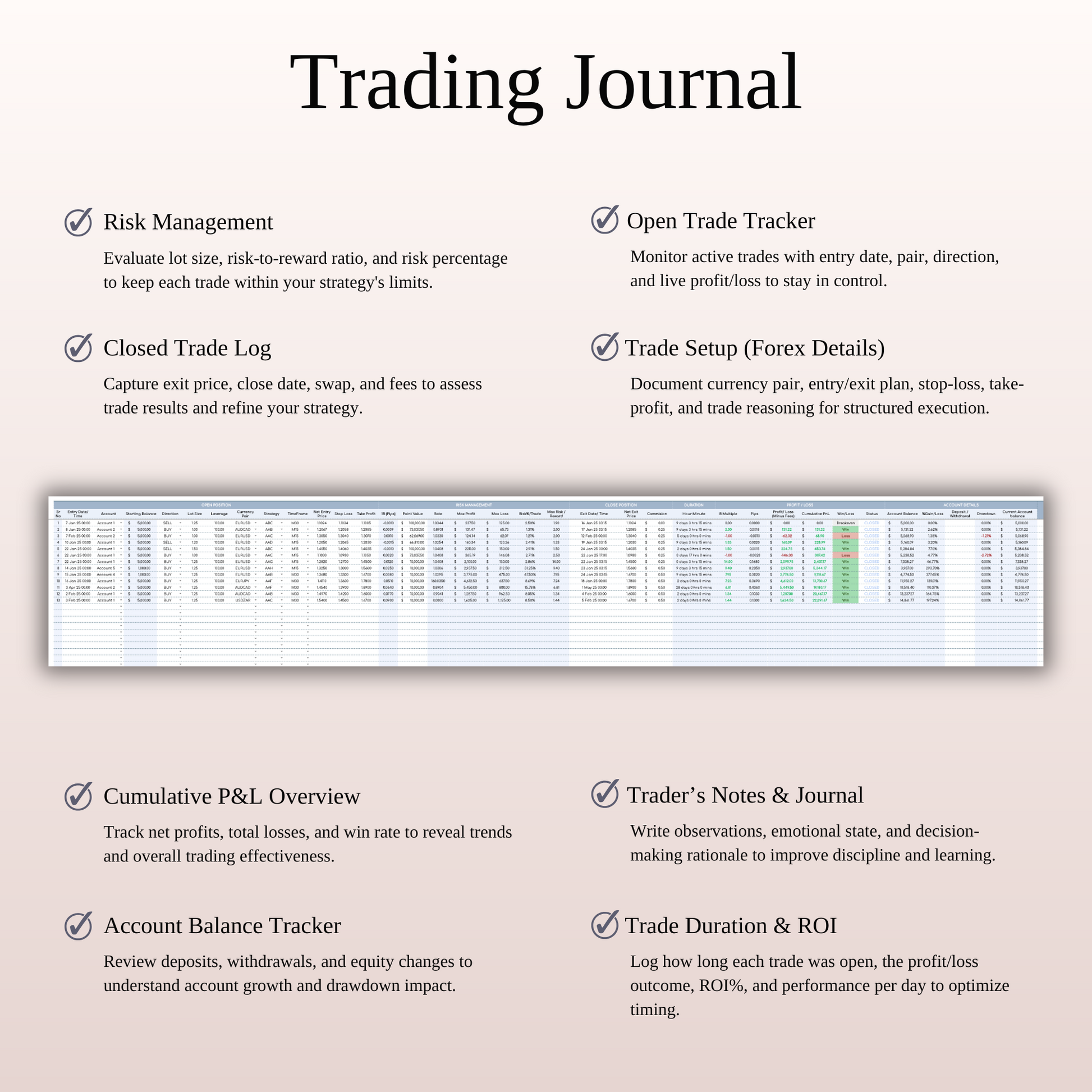 Forex Trading Journal Template for Google Sheets & Excel Keyzai