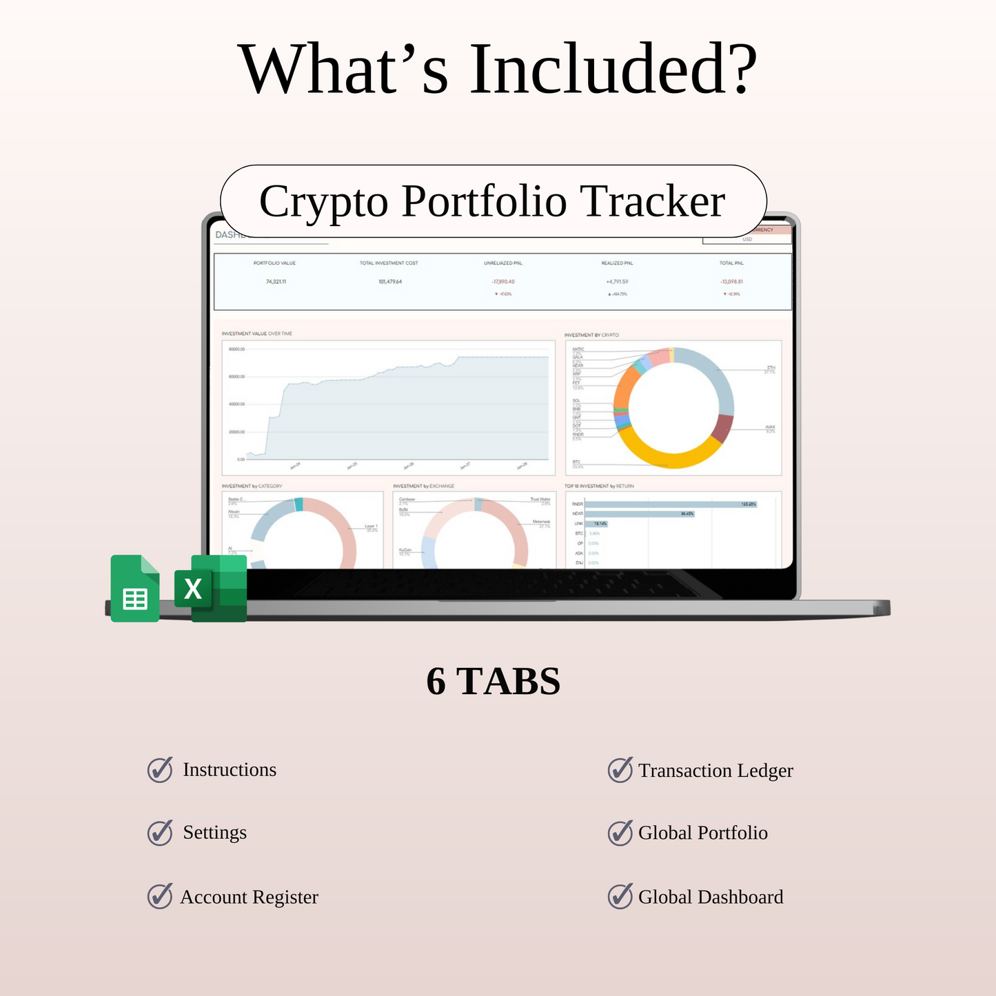 Crypto Trading Journal & Portfolio Tracker for Google Sheets & Excel Keyzai