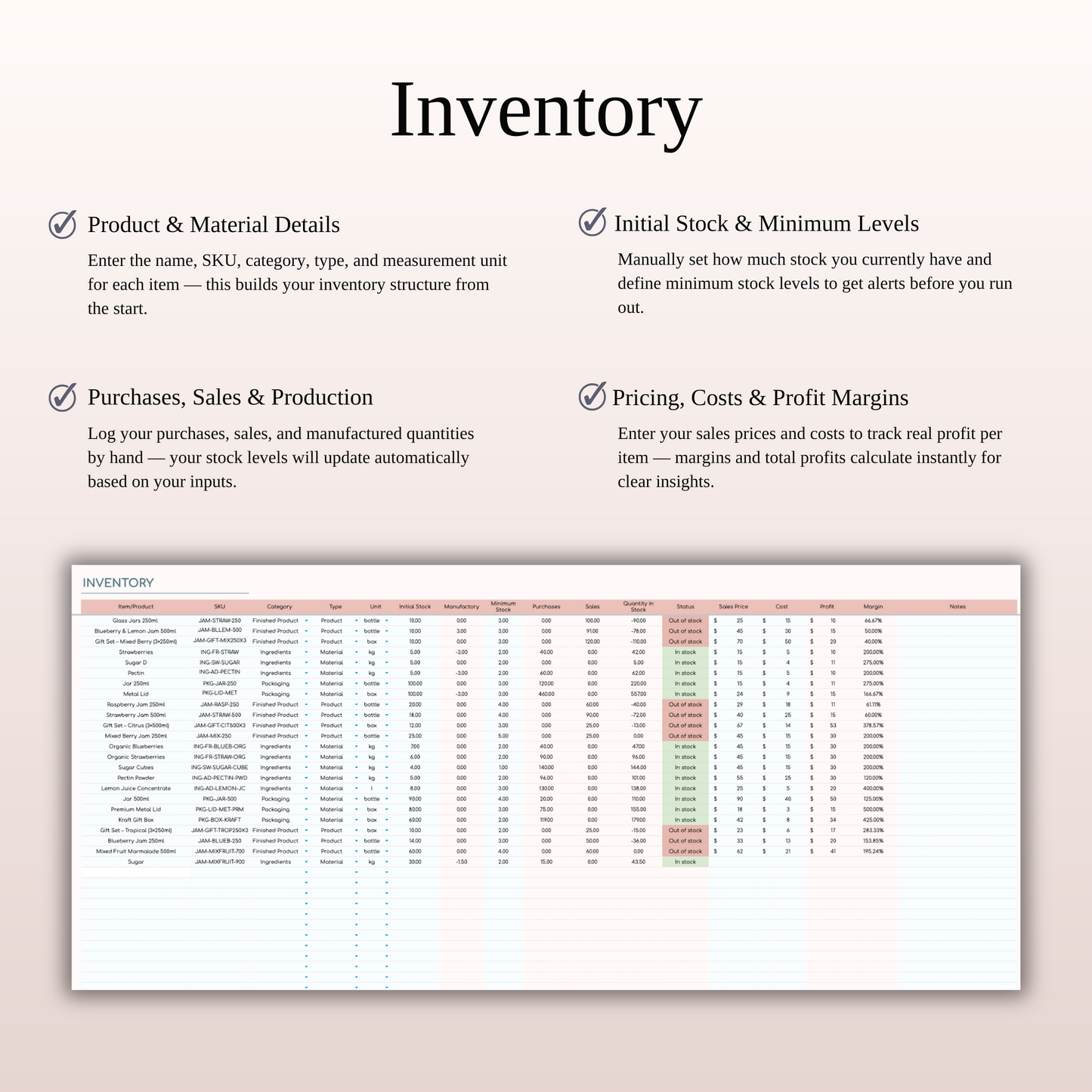 Inventory Tracker Spreadsheet Template for Google Sheets & Excel Keyzai