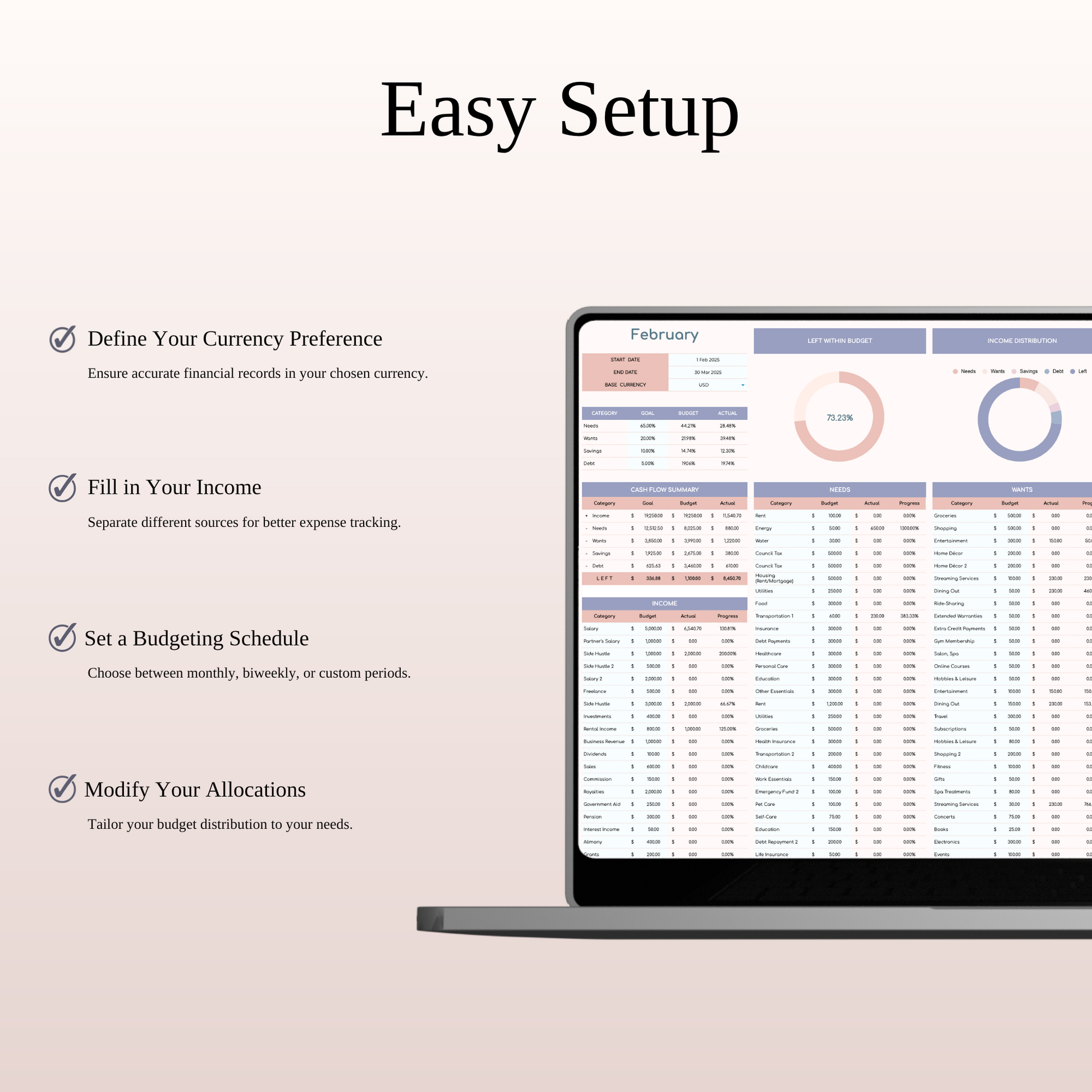 65/20/10/5 Budget Spreadsheet Template | Excel & Google Sheets Keyzai