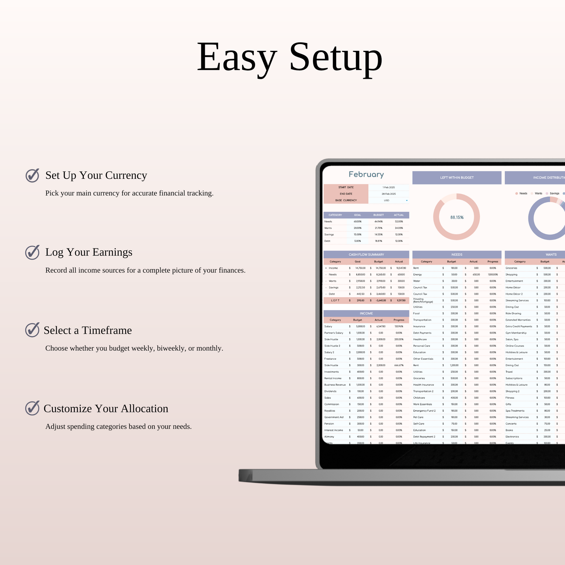 60/20/15/5 Budget Spreadsheet Template | Excel & Google Sheets Keyzai