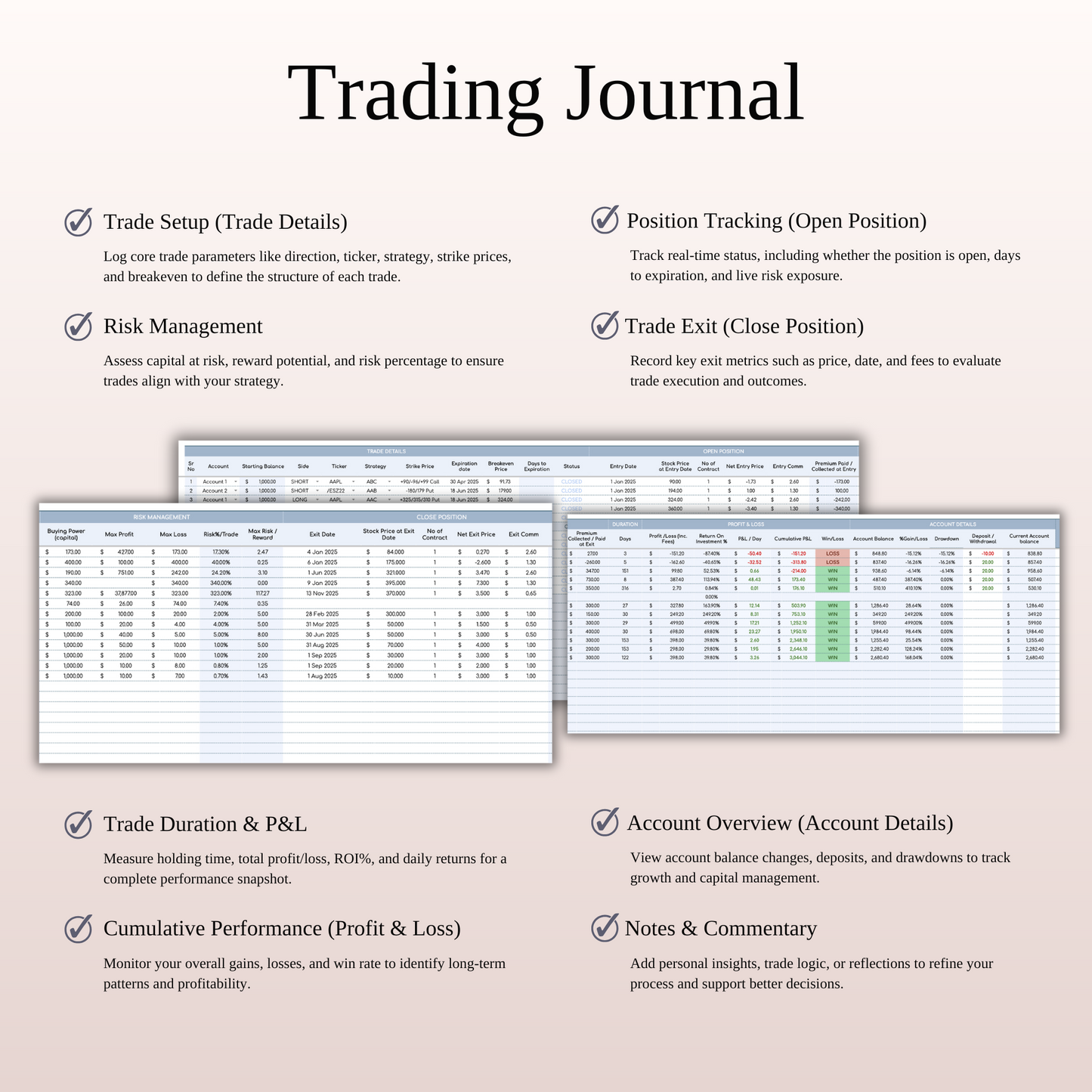 Options Trading Journal Template for Google Sheets and Excel Keyzai