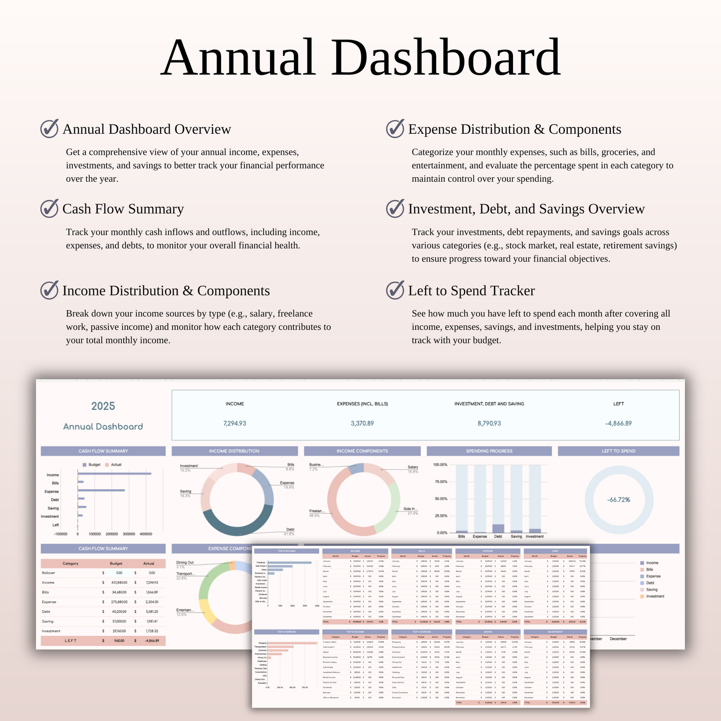 Annual Paycheck Budget Spreadsheet Template in Excel and Google Sheets Keyzai
