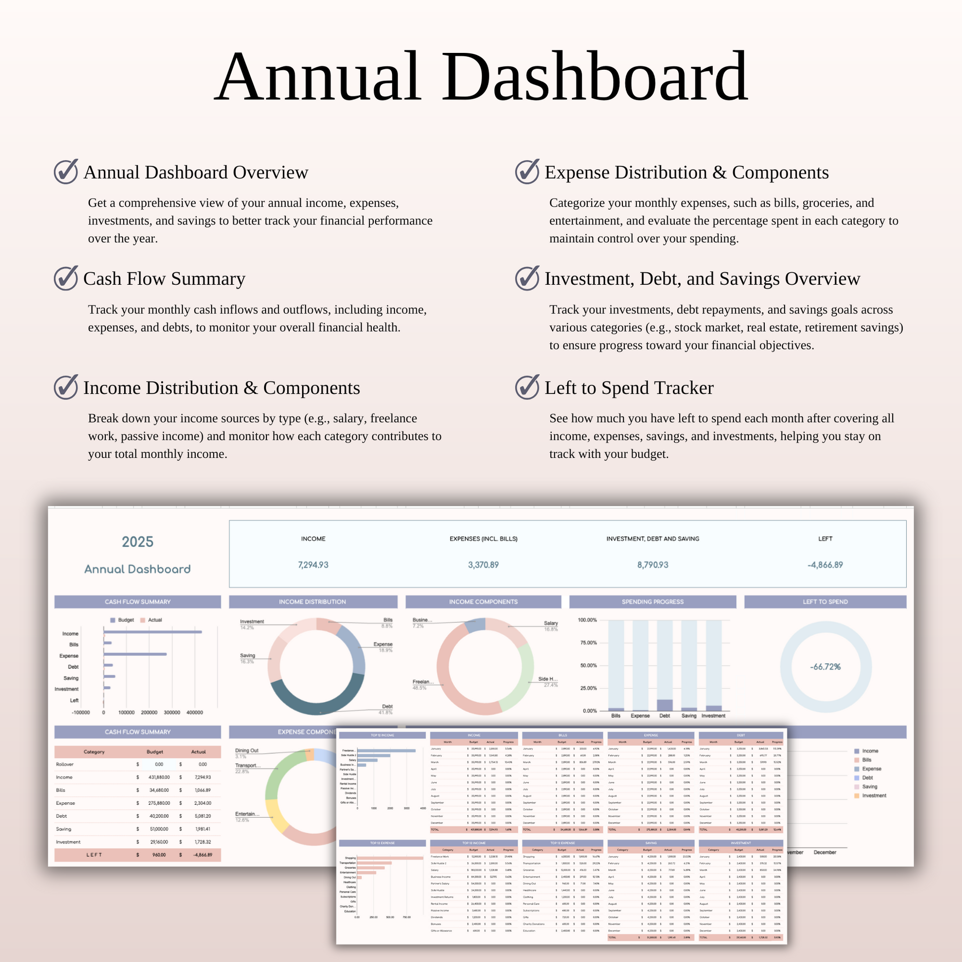 Annual Paycheck Budget Spreadsheet Template in Excel and Google Sheets Keyzai