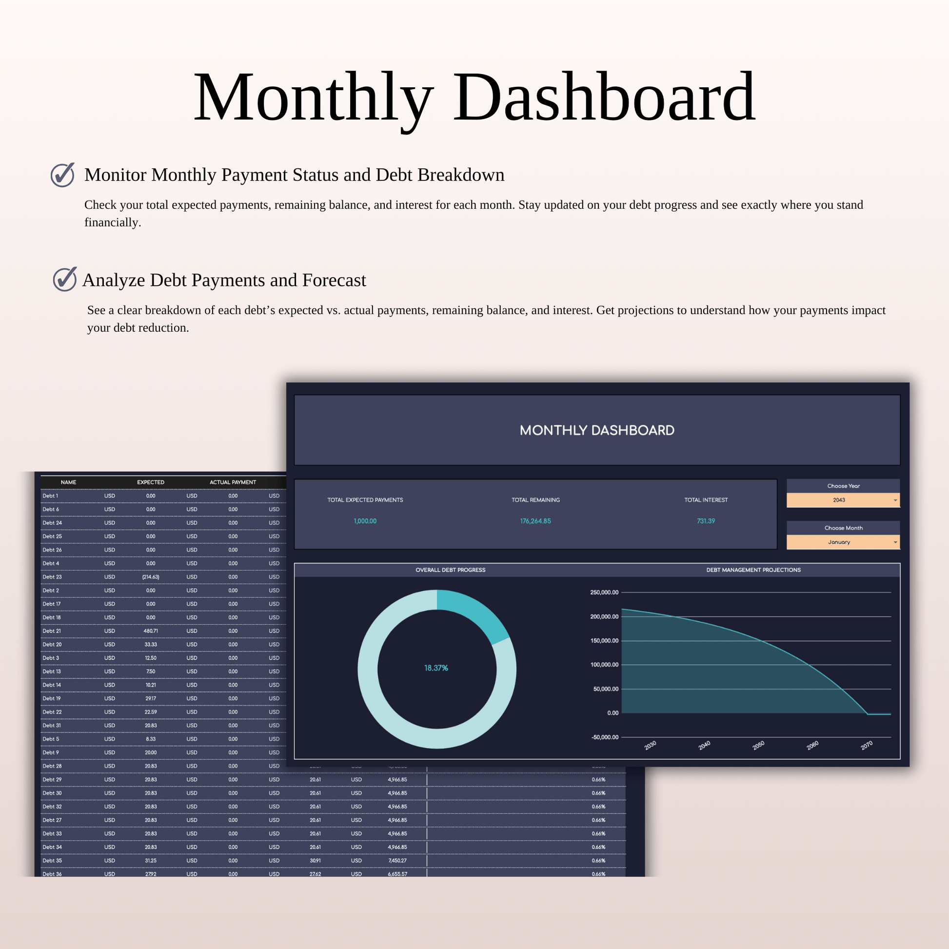 Debt Payoff Tracker | Excel & Google Sheets (Dark Theme) Keyzai