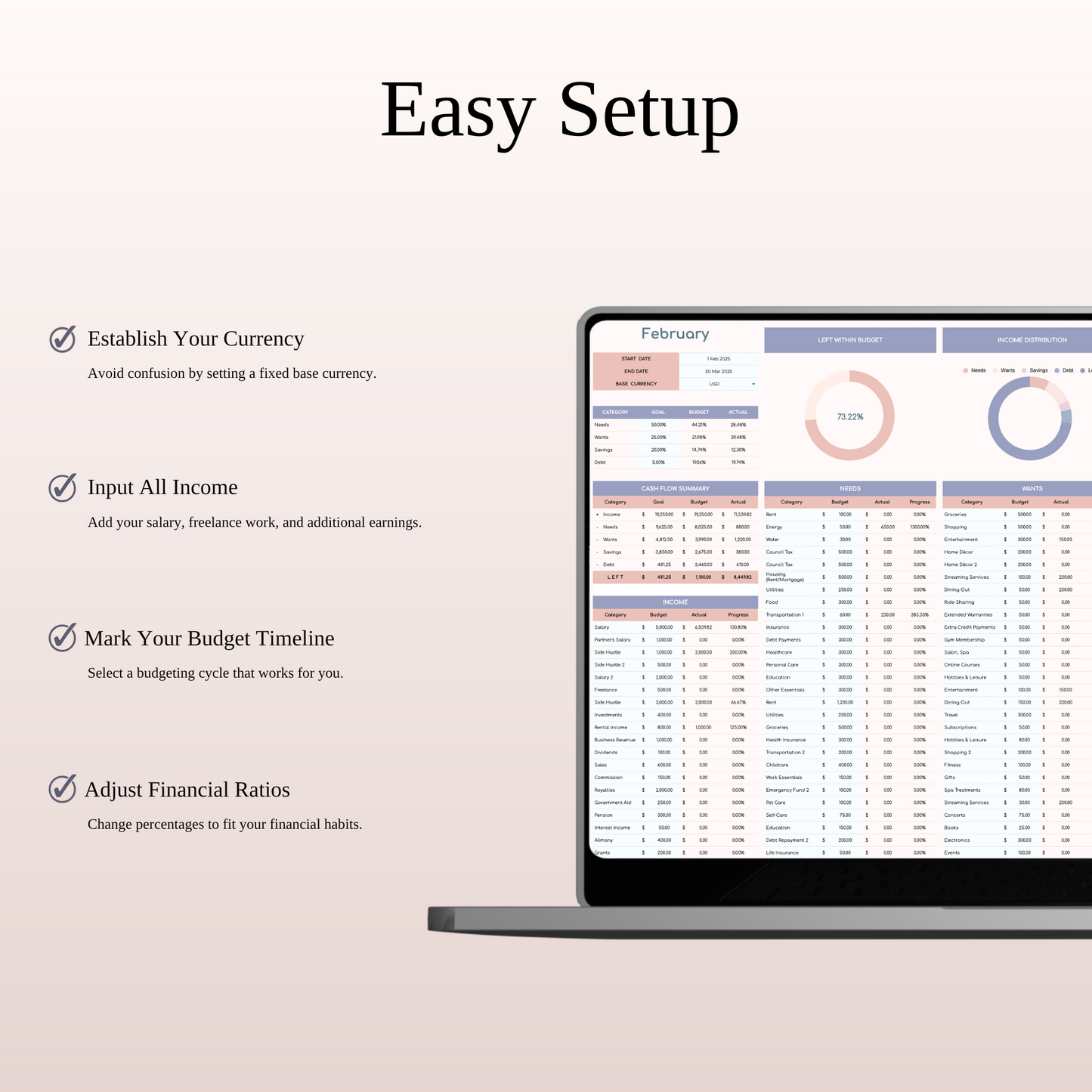 50/25/20/5 Budget Spreadsheet Template | Excel & Google Sheets Keyzai