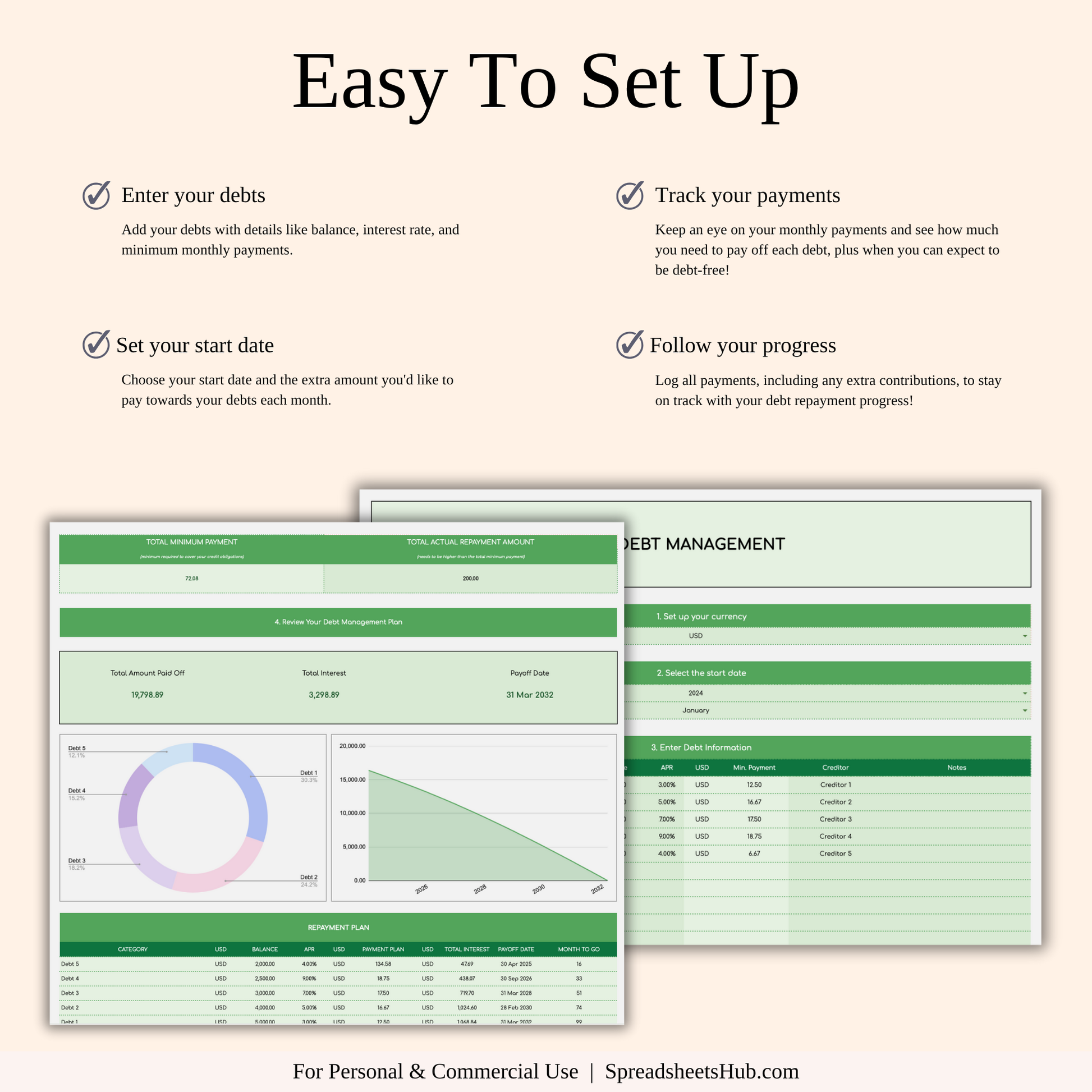 PLR - Debt Snowball Calculator Template (Green Theme) Keyzai