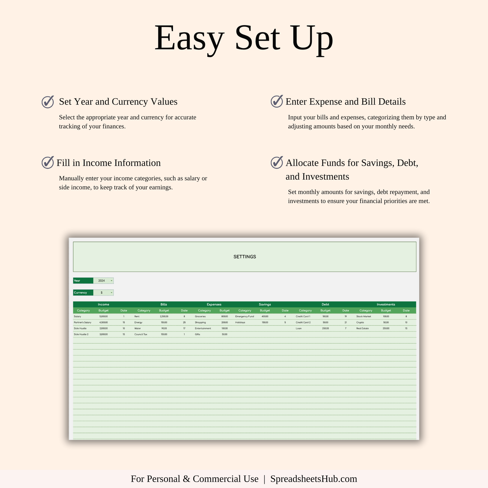 PLR - Monthly Bill Calendar Spreadsheet Template (Green Theme) Keyzai