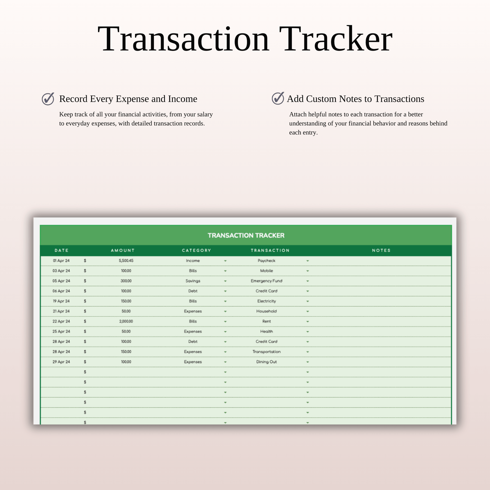 Simple Budget Planner, Personal Finance Tracker (Green Theme) Keyzai
