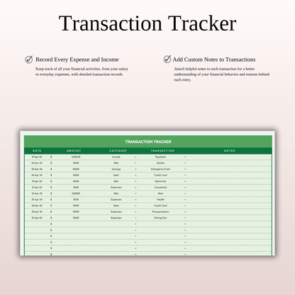 Simple Budget Planner, Personal Finance Tracker (Green Theme) Keyzai
