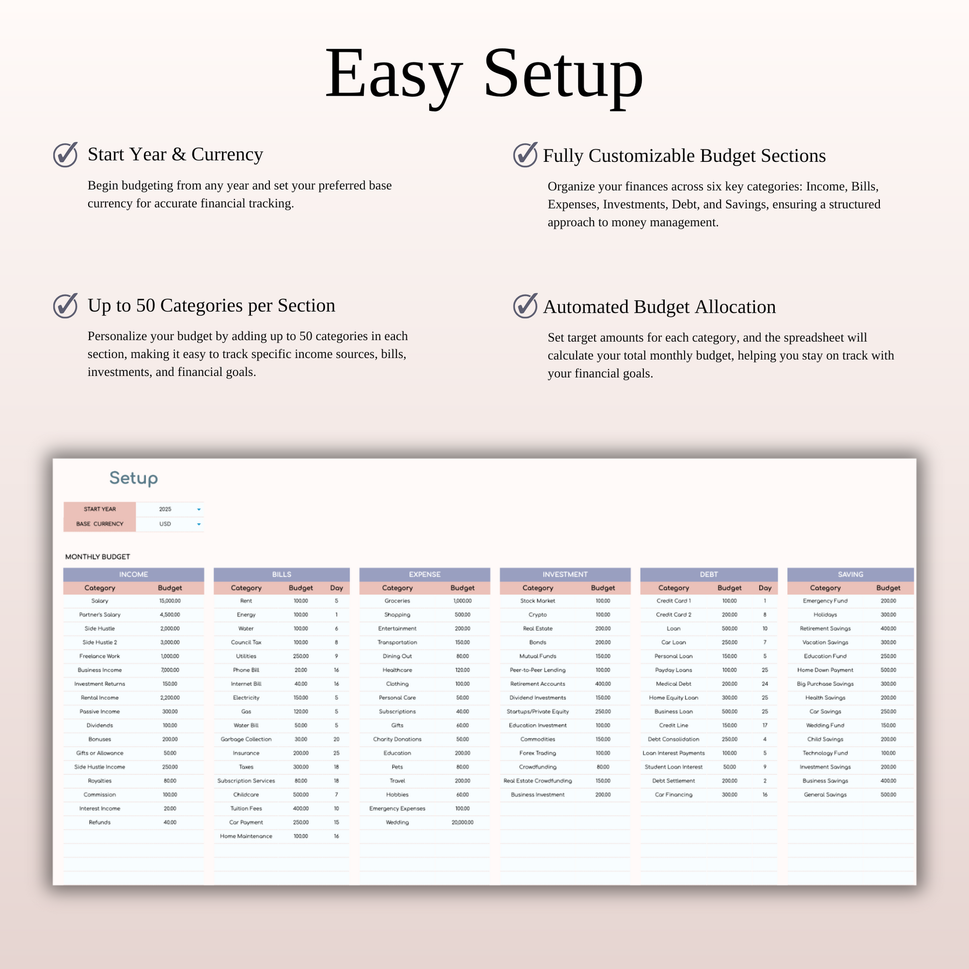 Annual Zero-Based Budgeting Spreadsheet Template for Excel and Google Sheets Keyzai
