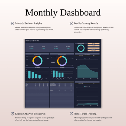 Rental Property Accounting & Bookkeeping Spreadsheet (Dark Theme) Keyzai