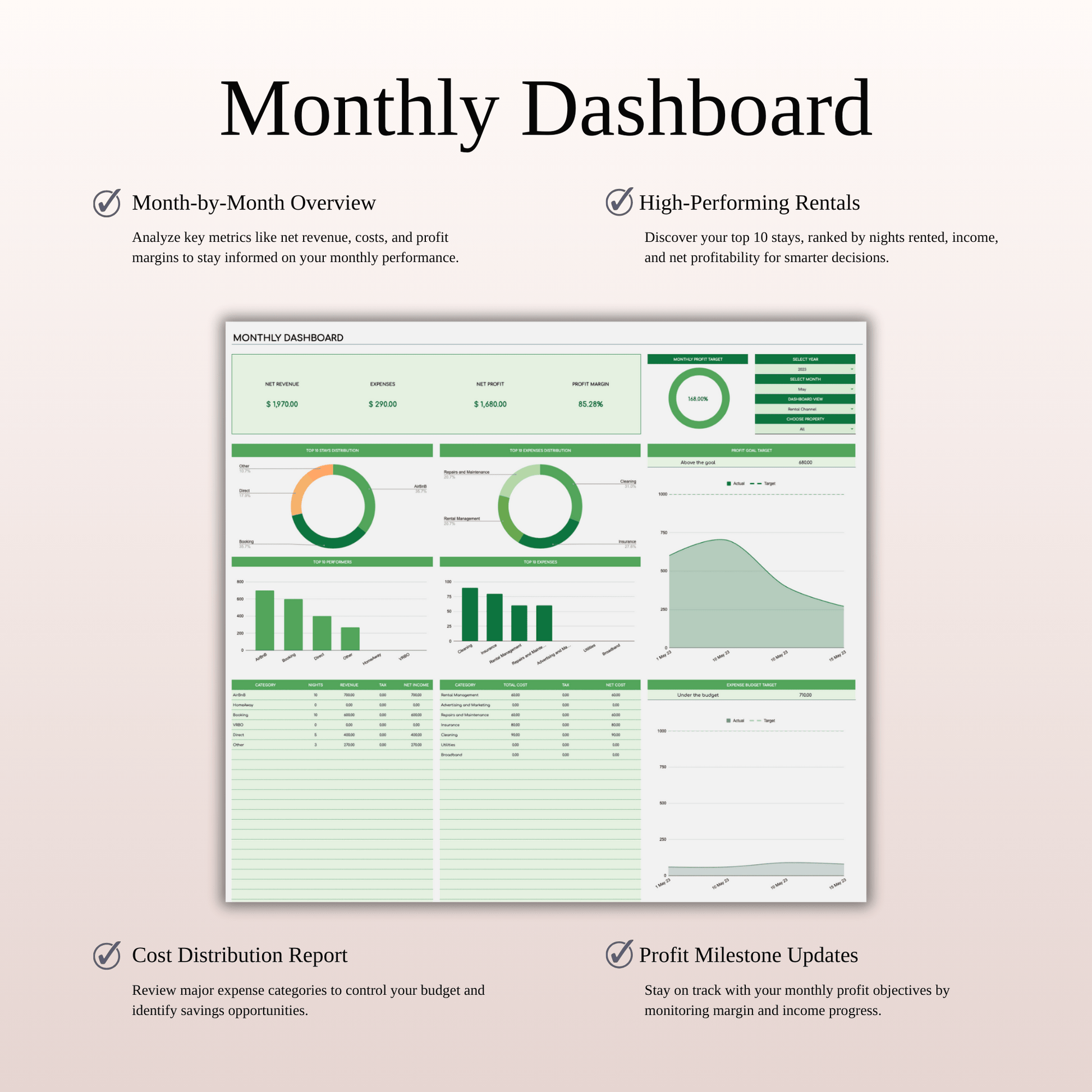 Rental Property Bookkeeping Tracker | Excel & Google Sheets Template (Green Theme) Keyzai
